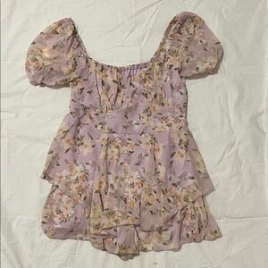 Lilac Floral Puff Sleeve Jumpsuit